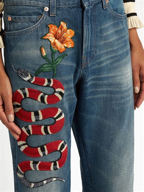 gucci snake patch jeans|gucci ripped denim jeans.